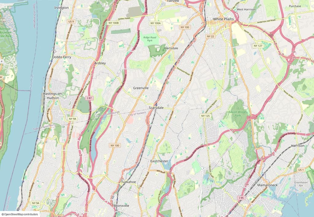 Illustrative map of the Scarsdale and lower Westchester area